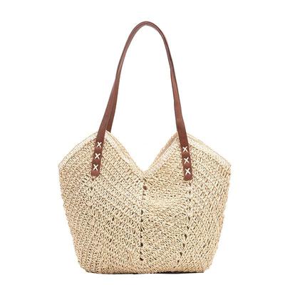 Sommer Stroh Eimer Schultertasche Frauen große Kapazität Strandtaschen Urlaub Rattan Einkaufstasche