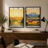 Vintage Wall Art, Retro Landscape Canvas Painting, American State Landmark Scenery Poster Prints for Cafe Living Room Home Decor