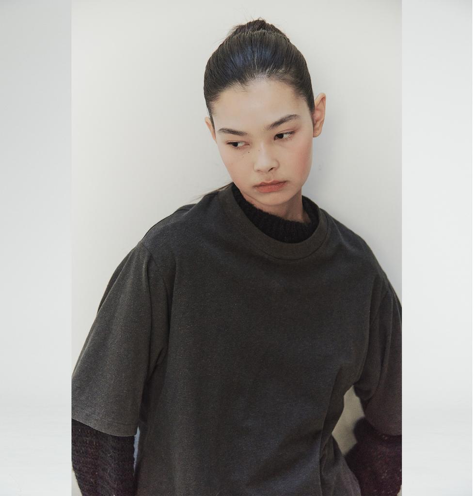 LEJU Knit Layered T-Shirt - Charcoal, Oatmeal