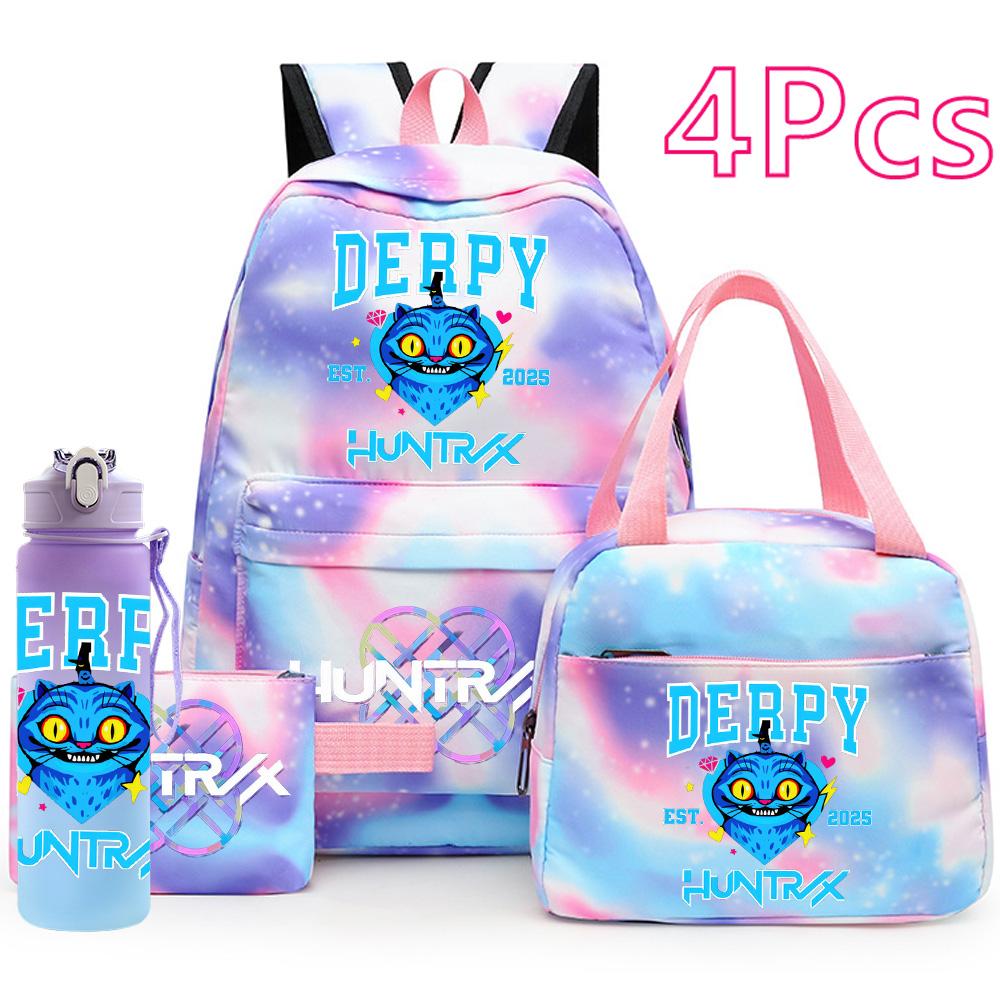 4Pcs/set Anime K-Pop Printed Backpack Handbag Pencil Case with 750Ml Water Bottler for Teenager Boy Girl Schoolbag Large Capacity Waterproof Bookbag