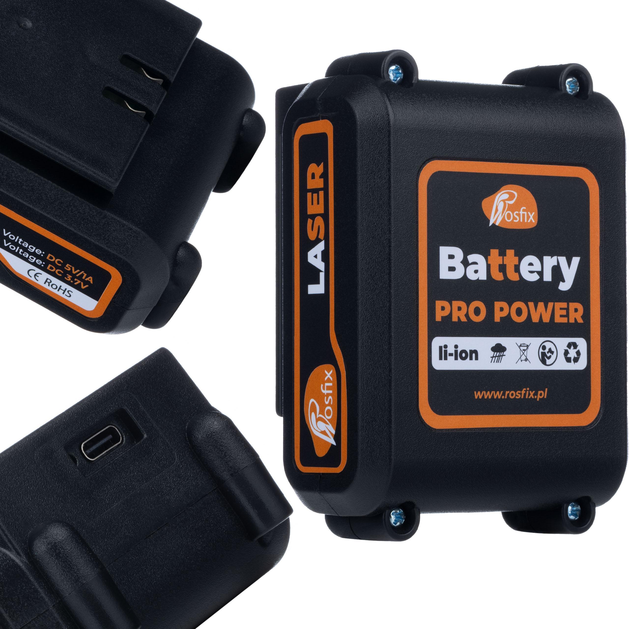Rosfix Batteria Pro Power 3600 mAh – Batteria Li-Ion per Livella Laser | 3,7V | USB 5V/1A | Certificato CE e RoHS
