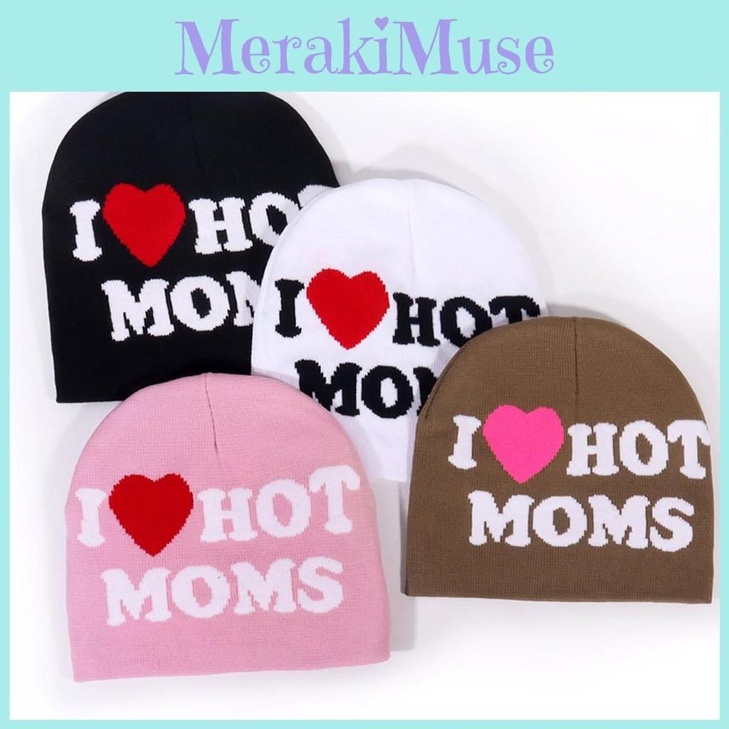 Hot I Moms Letter Pattern Knit Hat For Winter Outdoor Warm Cap Fashion Gift