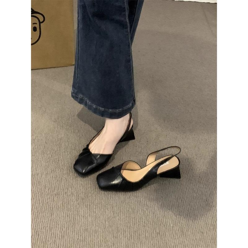 New Thick Heels Elegant Office Shoes Square Head Heelless Lazy Popular Shoes Female Luxury Slides Summer New Comfy Women Sandals