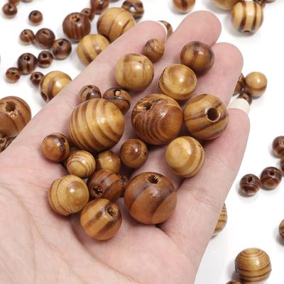 Louleur Natural Stripe Wooden Beads Pine Round Loose Spacer Wood Beads for Jewelry Making Bracelet Necklace DIY Accessories