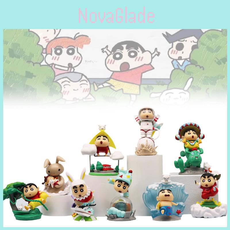 Adorable Crayon Shin-chan Classic Scene Figurine Set With 9 Unique Characters For Desk Display