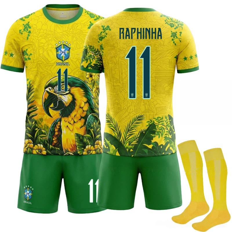 

Чемпіонат світу з футболу FIFA 2026 Бразилія Папуга #11 РАФІНЬЯ Спортивний тренувальний комплект футболок з шкарпетками для підлітків, дітей, дорослих. Можливість нанесення імені. Футбольна форма. 26