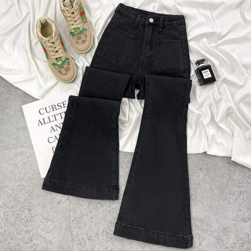 

Retro Hong Kong style slightly pulled jeans women s autumn new 2025 American high-waisted slim-fitting and thin floor-mopping bell pants 2XL