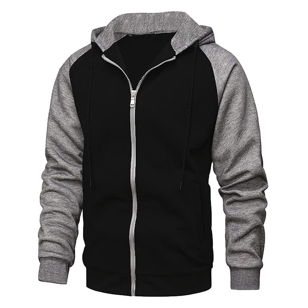 Cardigan da uomo con zip a contrasto di colore, felpa con cappuccio taglie forti, capispalla casual in peluche