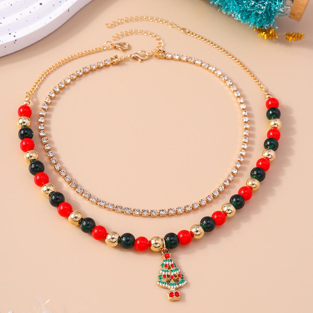 Christmas Tree & Wreath Necklace Set: Elegant European & American Fashion Clavicle Chain Jewelry