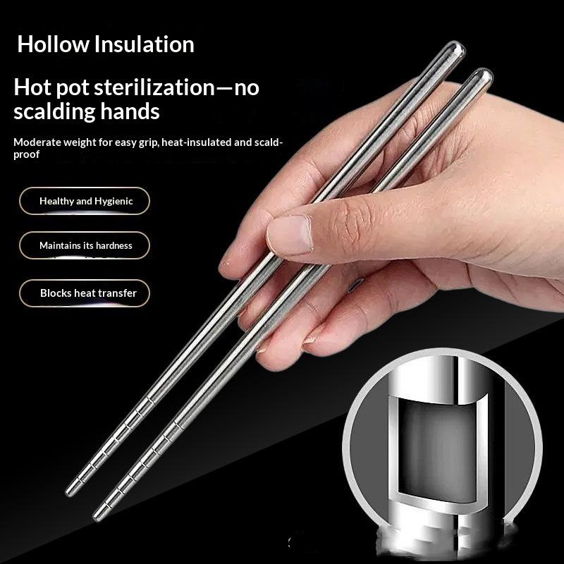 Mold Free Stainless Steel Chopsticks 4 Pairs Non-slip Reusable Cutlery for Home Sushi Restaurant Catering