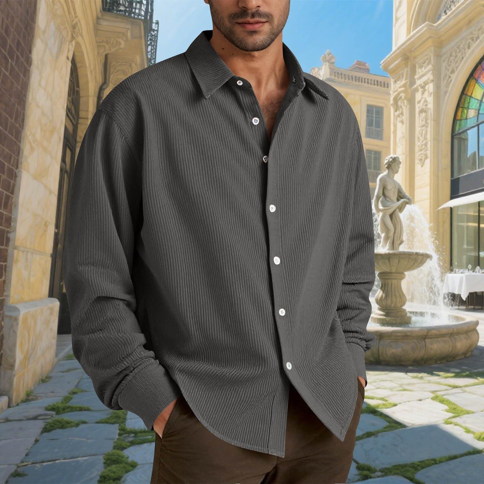 

Мужские хлопковые рубашки с длинным рукавом, повседневная текстурированная футболка на пуговицах, свободные топы для отпуска, пляжа, легкие M