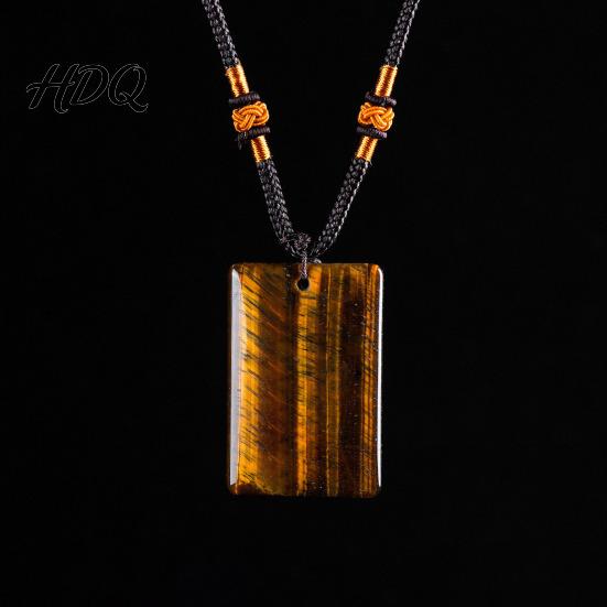 Healing Energy Stone Necklace Natural Crystal Pendant Necklace with Adjustable Polished Braided Rope Fake Gemstone Jewelry for Men Women