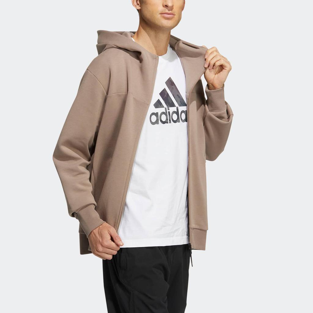 Adidas Essentials Logo Zip Hoodie Jacket Men Outerwear Pink Brown HN8979