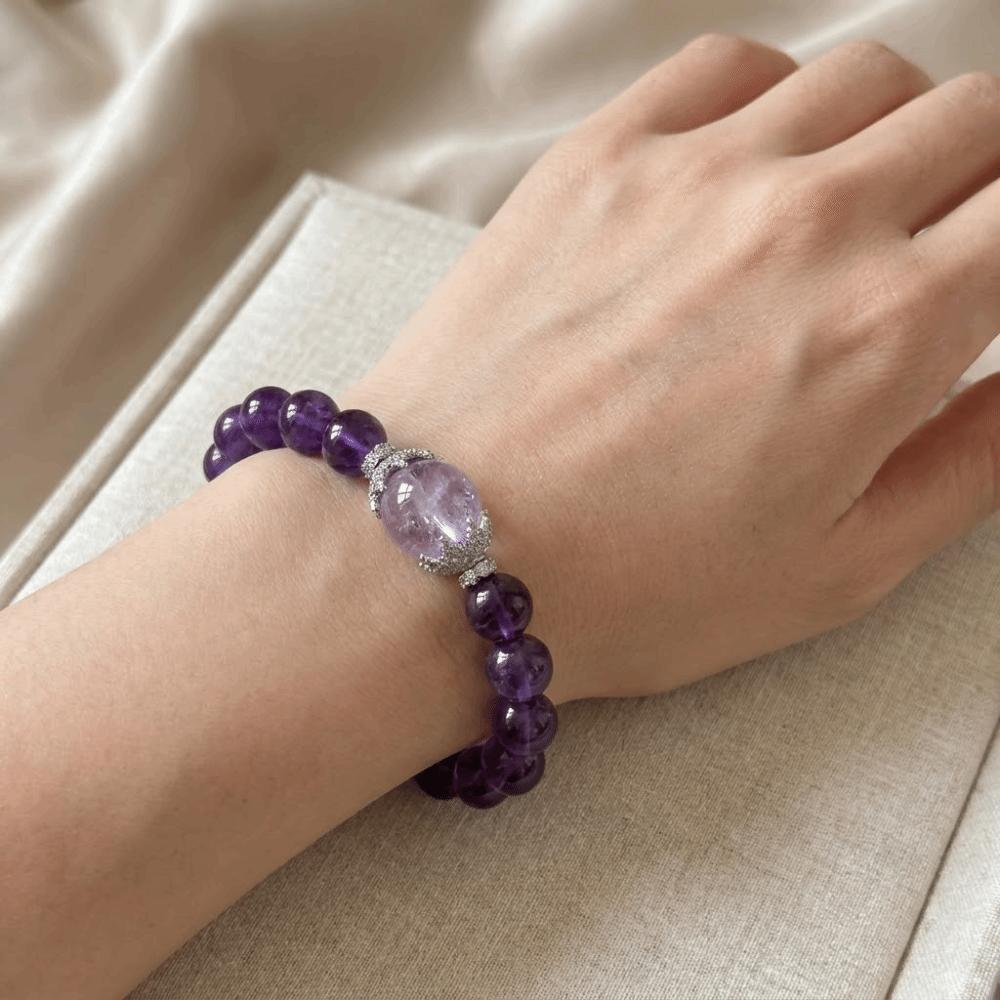 Smooth Beads Bracelet Adjustable Hand Jewelry Elegant Purple Crystal Hand Chain  Gift