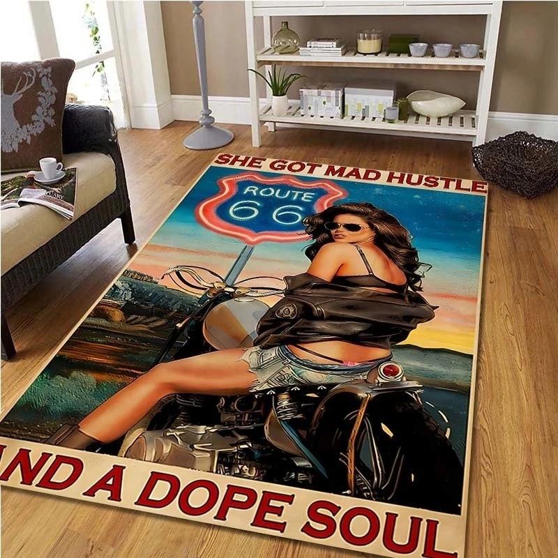 

Route 66 Motorcycle Vintage Carpet for Bedroom Living Room Carpets Kitchen Floor Mats Home Decor Non-Slip Area Rugs Home Decor 40x60cm 16x24 inch