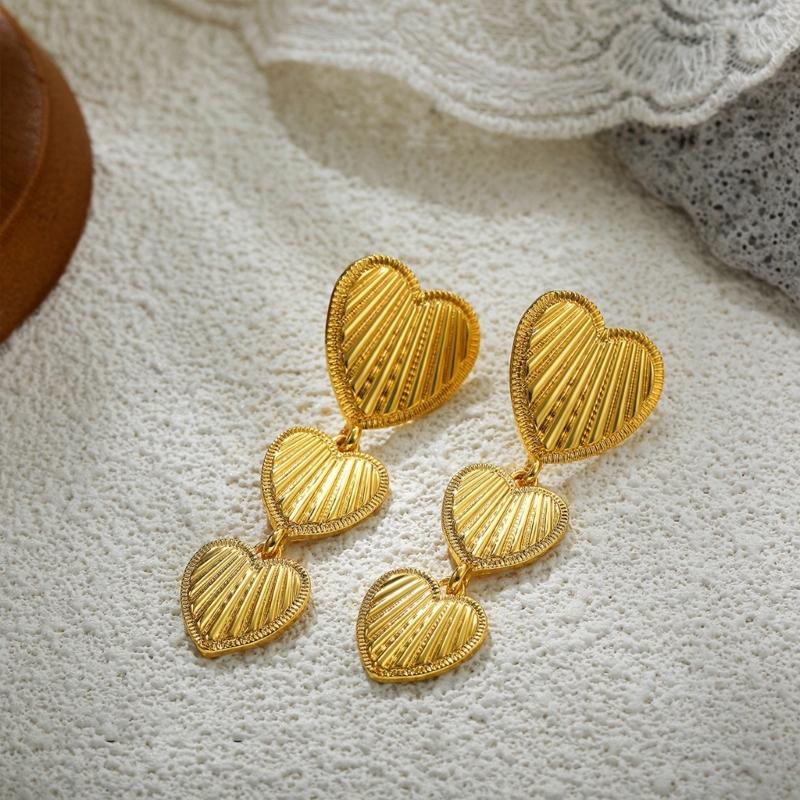 Love Heart Designs Oversized Studs Earrings Comfortable Hypoallergenically Gold Plated Zinc Alloy Accessories