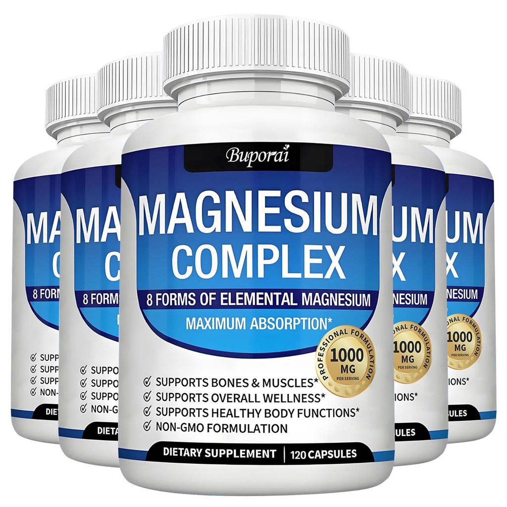 Capsule Complesse di Magnesio: Contiene glicinato di magnesio e malato di magnesio per un assorbimento e un utilizzo massimizzati.