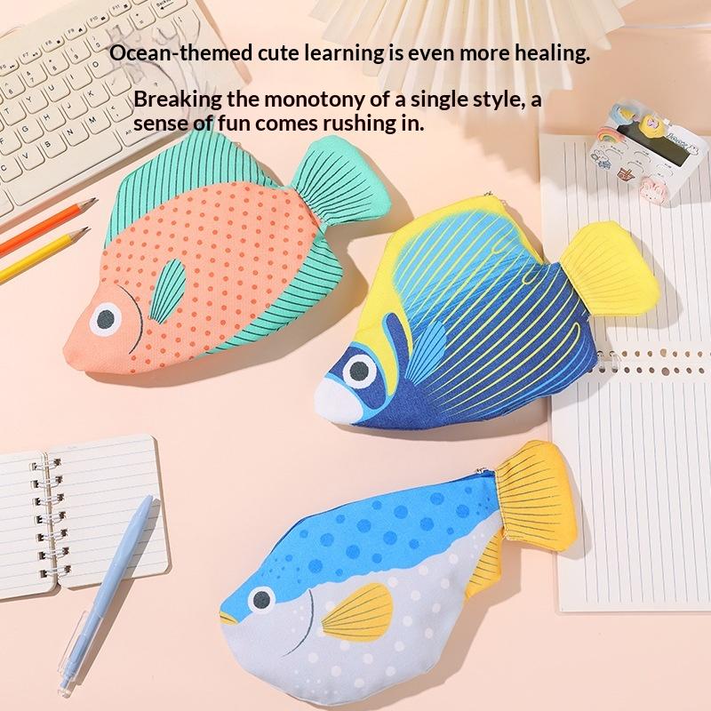 Creative Quirky Sea Fish Pencil Case Large-Capacity Fun Cartoon Organizer Bag Multi-Functional Storage Bag Stationery Case Gift