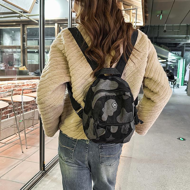 Denim Camouflage Mini Backpack Casual Fashion Women's Small Rucksack Everyday Travel Bag