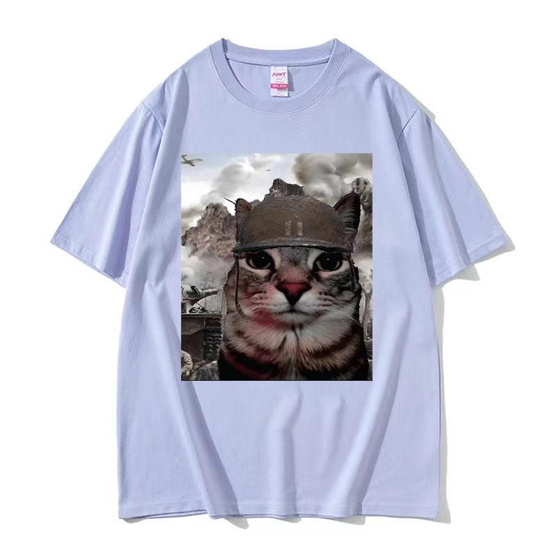 Thousand Yard Stare Funny Cat Meme T Shirts Men Womens Fashion Casual Short Sleeve Tshirts Cotton Oversized Tshirt Streetwear