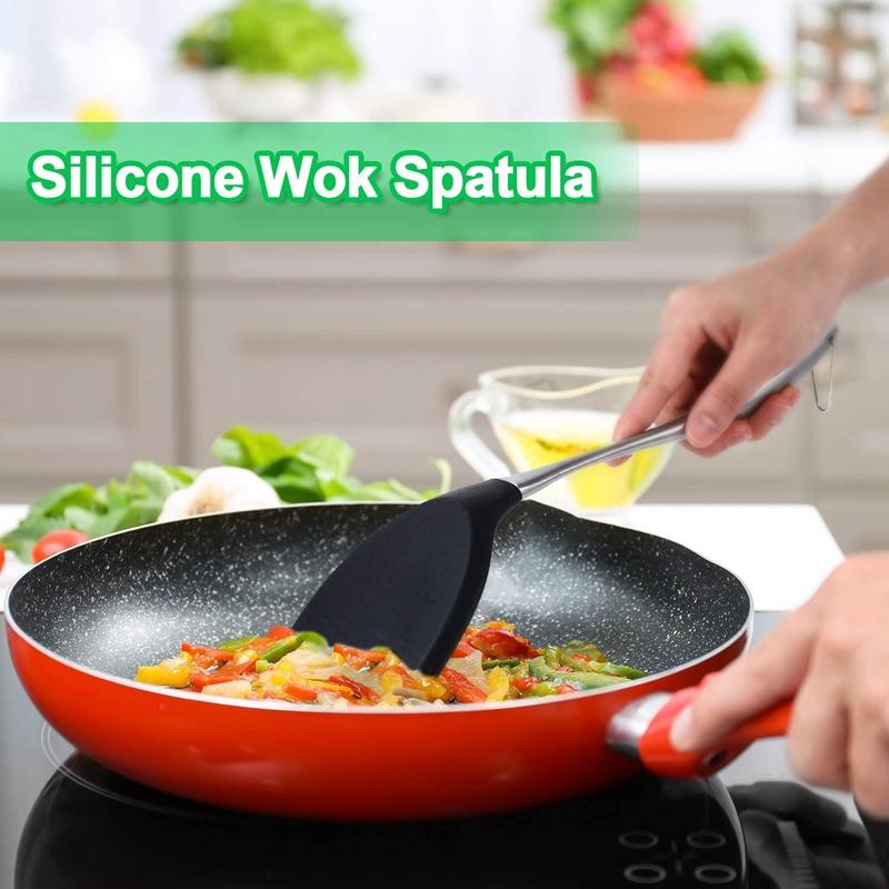 Non-Stick Silicone Spatula Stainless Steel Handle Turner Spatula Beef Meat Pancake Cooking Shovel Heat Resistant Kitchen Scraper