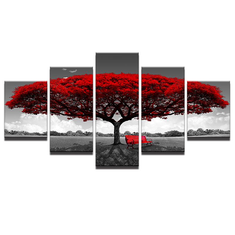 Red Trees and Big Trees Abstract Canvas Painting On The Wall Art Posters Prints Wall Pictures for Living Room Home Wall Decor