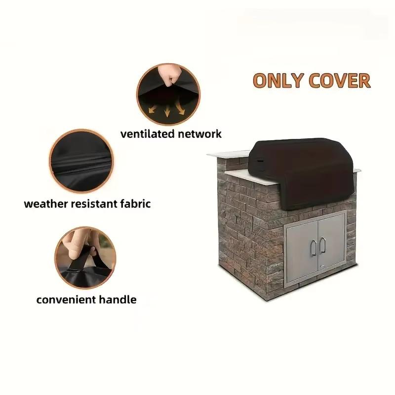 1pc Grill Cover - Built-in Outdoor BBQ Top Cover, L-Shaped Heavy-Duty Breathable Dustproof Grill Cover with Handle
