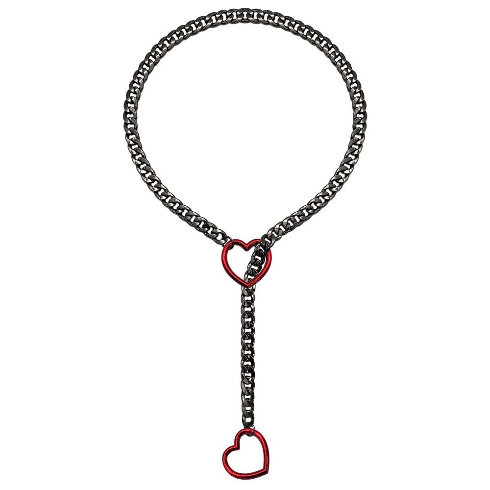 Fashion Heavy Lariat Heart Necklace Ring Punk Rock Slipchain Choker Collar Stainless Steel Slip Chain For Women Men