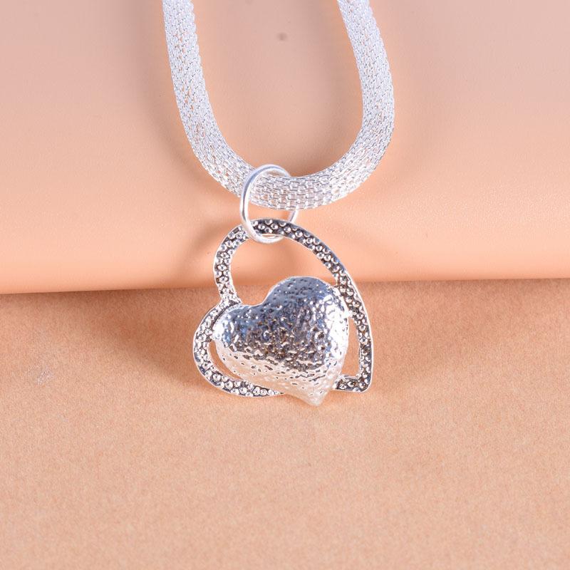 Sterling Silver Gorgeous Charm  Charm Heart Wedding Lady Love Necklace Noble Luxury 18 Inches Silver Jewelry