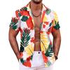 Retro Pflanzenprint Hawaii Herren Sommer Freizeit Kurzarm Hemden mit Knöpfen Urlaub Reise Strand Lässig Bluse Neu