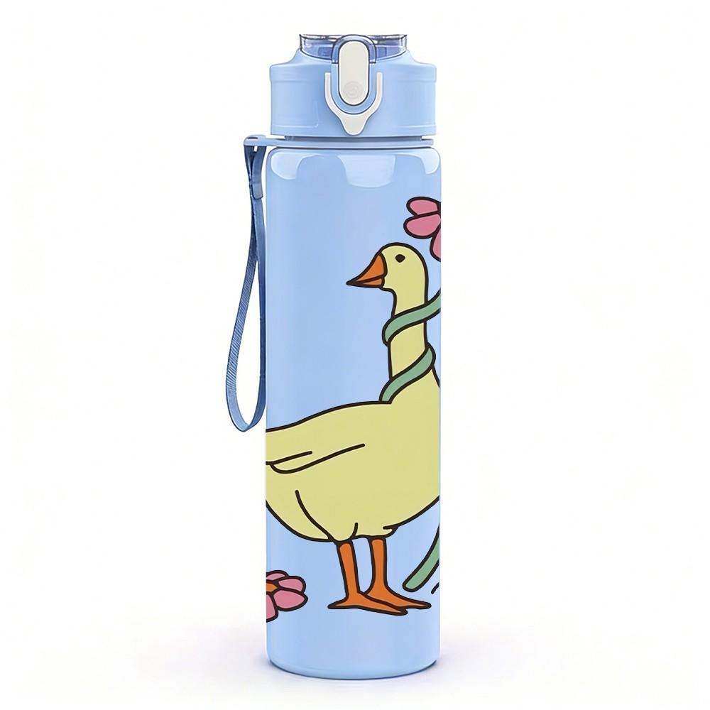 1PC Single Goose Duck Cartoon Print 750ml Color Plastic Sports Water Bottle Leakproof Flip Straw Lid Suitable for Sports Office Home Use