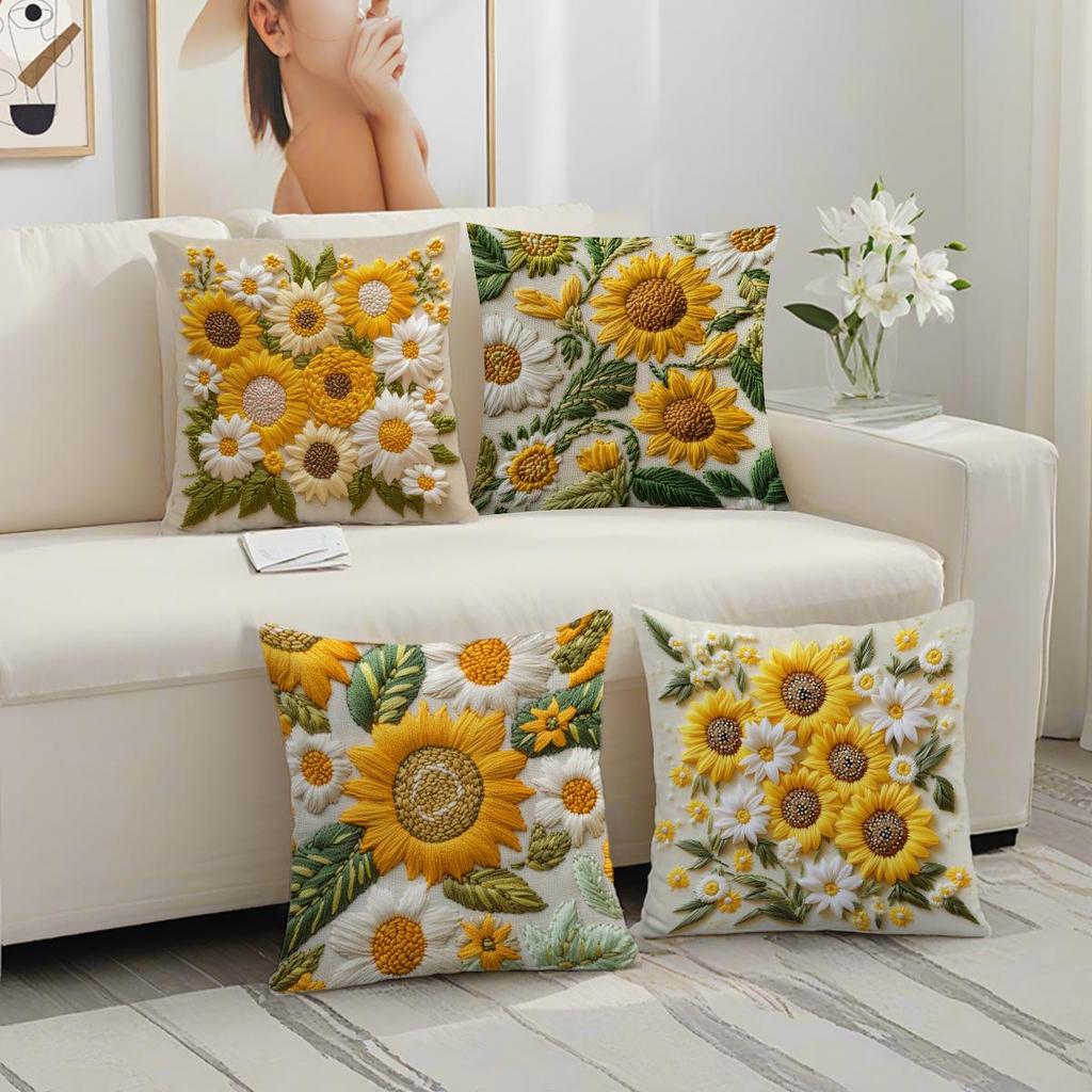 Față de pernă cu floarea-soarelui pentru primăvară și vară - Husă de pernă pentru decorarea sufrageriei, canapelei sau noptierei