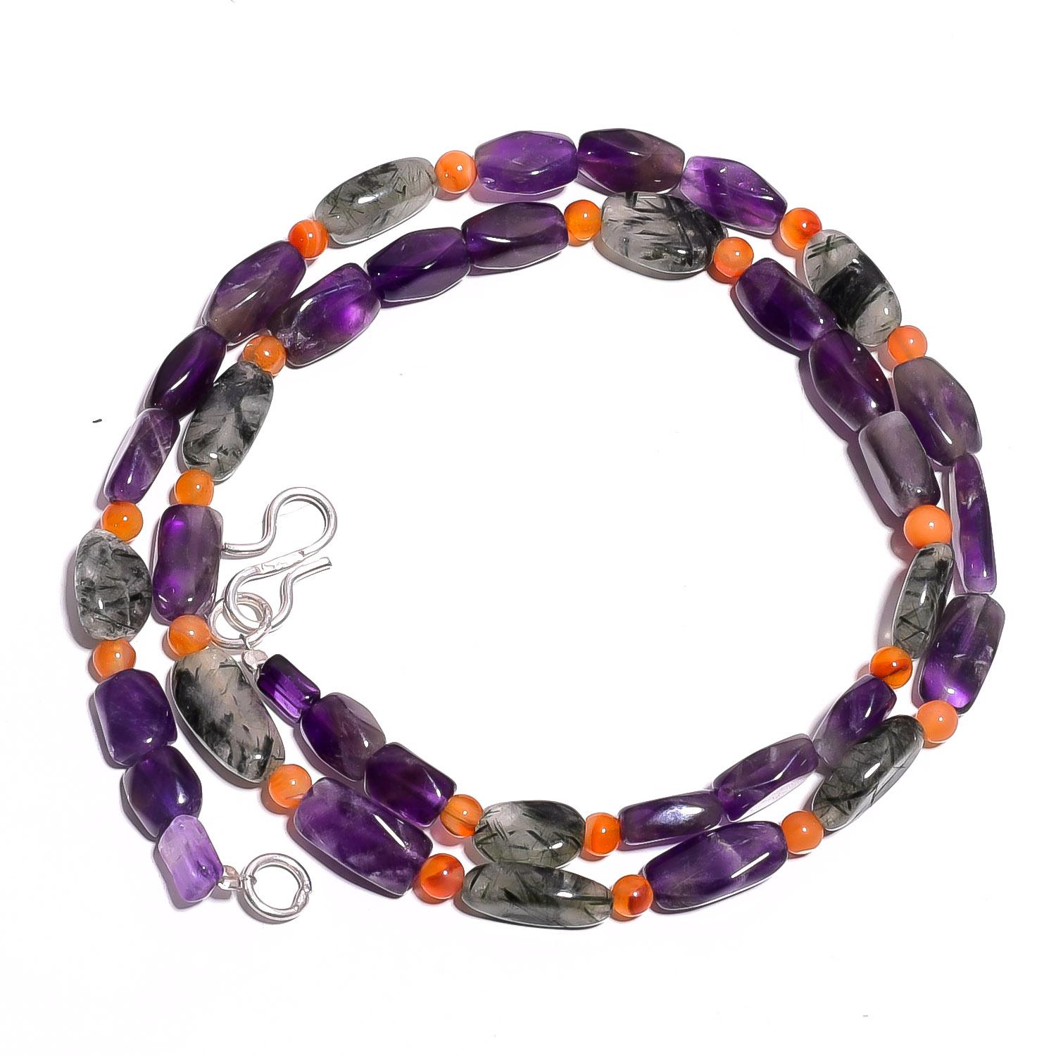 

Натуральный аметист рутиловый кварц сердолик драгоценный камень бусы ожерелье 17 UB-4027 UB-4027