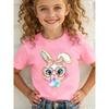 European Sizes Girls' Summer Short Sleeve Blouse - Bunny with Heart Glasses & Bow Headband Compatible Outfit