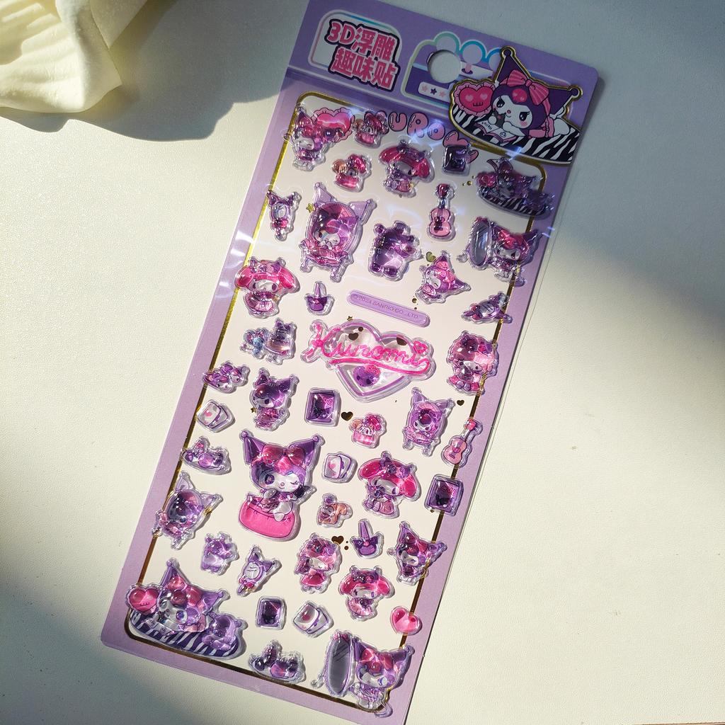3D Embossed Cute Sanrio Stickers Waterproof Cartoon Decals for Journaling Phone Case DIY Student Stationery Decorative Stickers