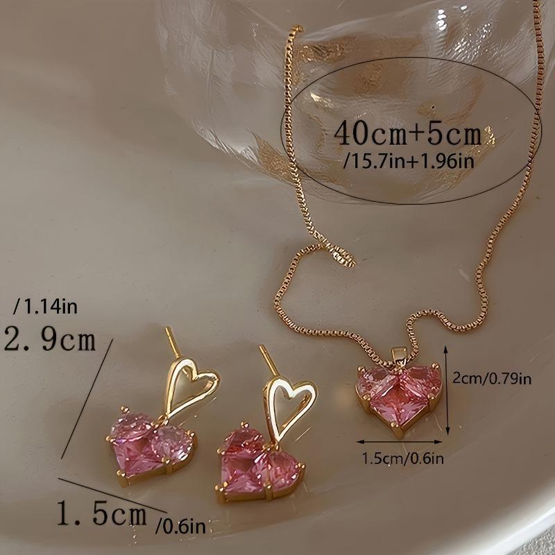 3pcs Y2K Heart Jewelry Set, Stud Earrings & Layered Necklace, Daily & Party Wear, Ideal Valentine's Gift