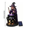 Dark Atmosphere Night Light Solar Witch Statue with Glowing Cauldron, Outdoor Halloween Garden Light, Party Decorations Resin Decorative Figurine