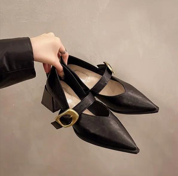 Fashion Design High Heeled Mary Jane 2025 NEW Pointed Toe Women Single Shoes PU Leather Comfort Spring Summer Dress Sexy Women's Shoes