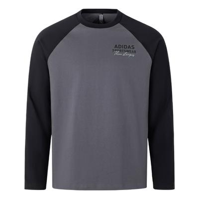 Sports Lifestyle Series Simple Letter Color Block Comfortable Soft Casual Round Neck Long Sleeve T-Shirt Unisex Tops Dark-Gray Black JZ0115