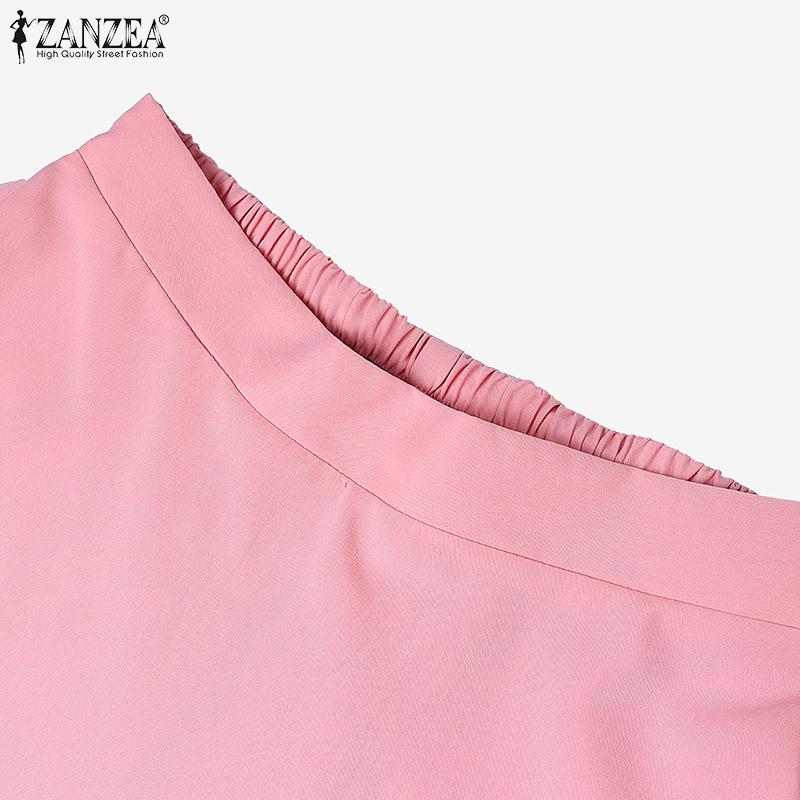 ZANZEA Women Casual Elastic Waist Solid Color Pleated Midi Skirts