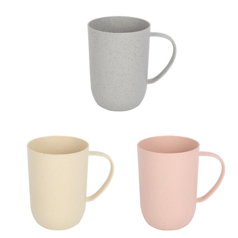 Pure Color Wheat and Lily-of-the-valley Bathroom Mouthwash Cup. Household Plastic Handle Material Drinking Cup and Toothbrush Cup.