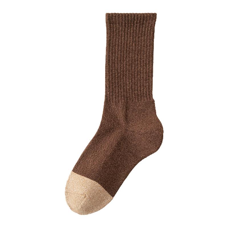 Men's Pure Cotton Thickened Terry Long Socks - Autumn/Winter, Odor Resistant, Sweat Absorbing, Color Block Business Style