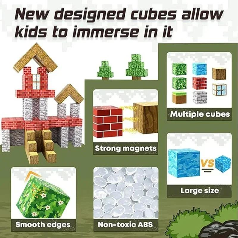 Magnetic Building Blocks Mine World Magnet Cube Set for Boy Girl Kid Age 3+ DIY Model Children Stem Sensory Educational Toy Gift