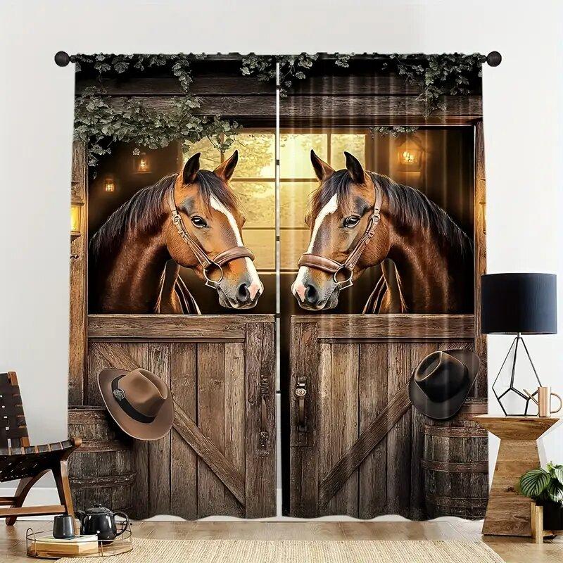Rural Horse Farm Printed Curtains Suitable Bedrooms Living Rooms Home Decoration Family Curtain Farmhouse Made Of Polyester Washable Room Ready