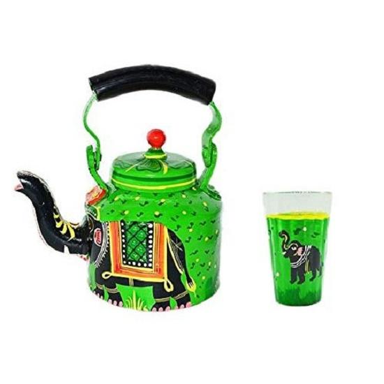

Расписной слон Дизайнерский алюминиевый чайник/кофейник со стеклом для домашнего декора, Вместимость - 1 л (зеленый) зелёный