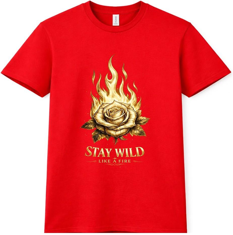 Flaming Rose T Shirt Stay Wild Gothic Tattoo Biker Rocker Graphic Tee S
