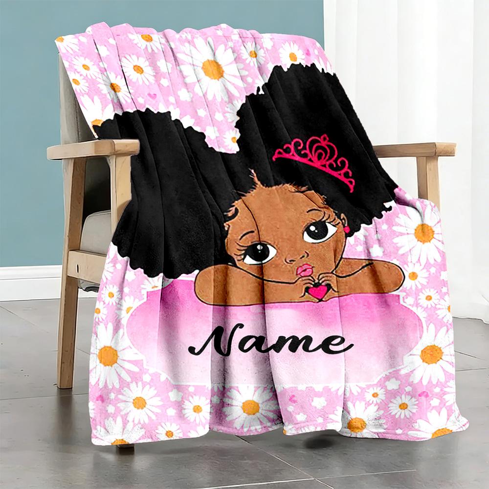 Girl Clouds Personalized Text Blanket Cozy Personalized Blanket Ultra-Soft Suitable for Livingroom Bedding Office Chair Sofa Four Seasons Universal
