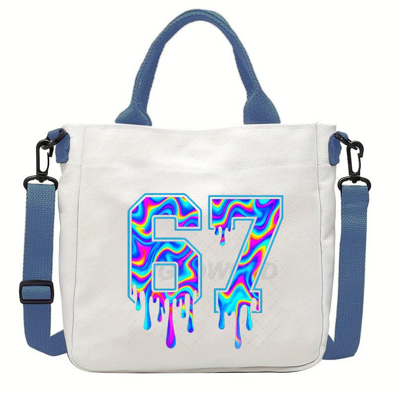 Steal a Brainrot 67 Unicorn Printed Student Crossbody Bag Casual Canvas Shoulder Bags