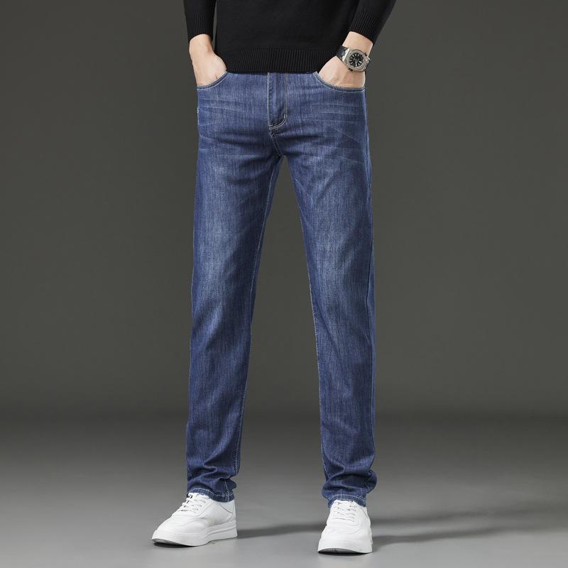Spring And Autumn New High End Plush Jeans For Men Straight Tube Slim Fit Elastic Thick Casual Pants Autumn And Winter Men'S Pants