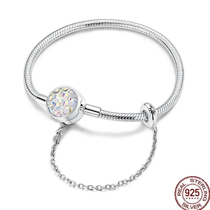 925 Sterling Silver 17-20CM Original Bracelets Heart Moon Sun Clasp Bead Charm Bracelet Fit DIY Charms Beads for Women Jewelrys